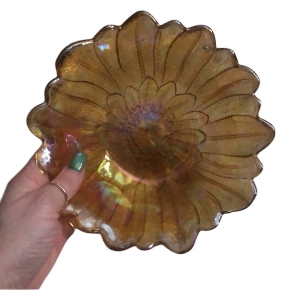 Vintage Marigold Amber Sunflower Carnival Glass Bowl-Collectable Candy Dish - Picture 3 of 3